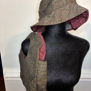 April Cornell matching hat and purse, brown tweed, Vintage 90s